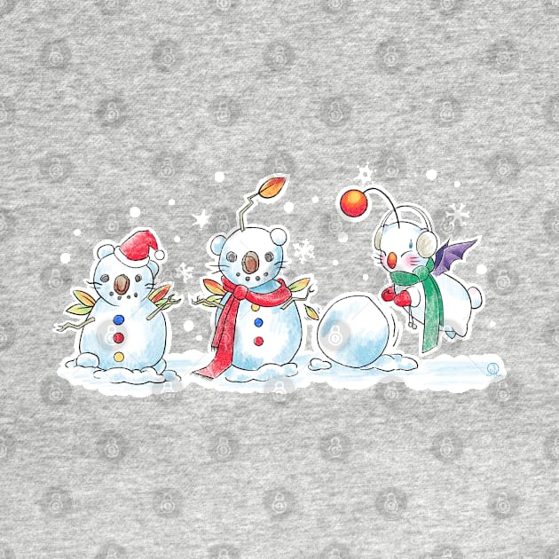 Moogle Winter Fun - Final Fantasy Cute Holiday Snowman Design by SamInJapan